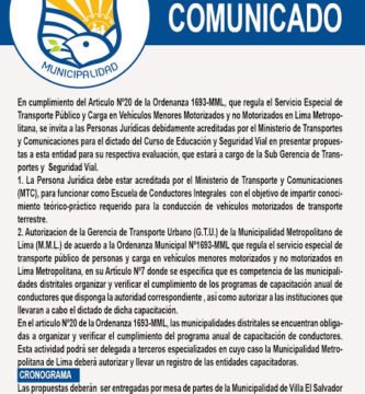 COMUNICADO SUBGERENCIA DE TRANSPORTES Y SEGURIDAD VIAL